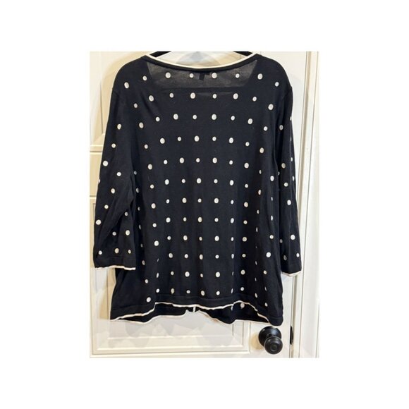 Talbots 2xl Black & White Polka Dot Cardigan EUC Classic Preppy 3/4 Length - Picture 2 of 4